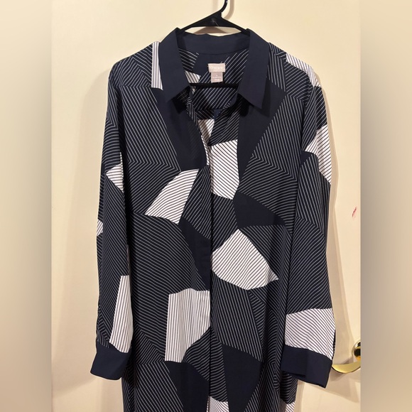 Chico’s Button Down Shirt Dress Women’s Size 4 20/22 Blue White Long Sleeve - Picture 2 of 10